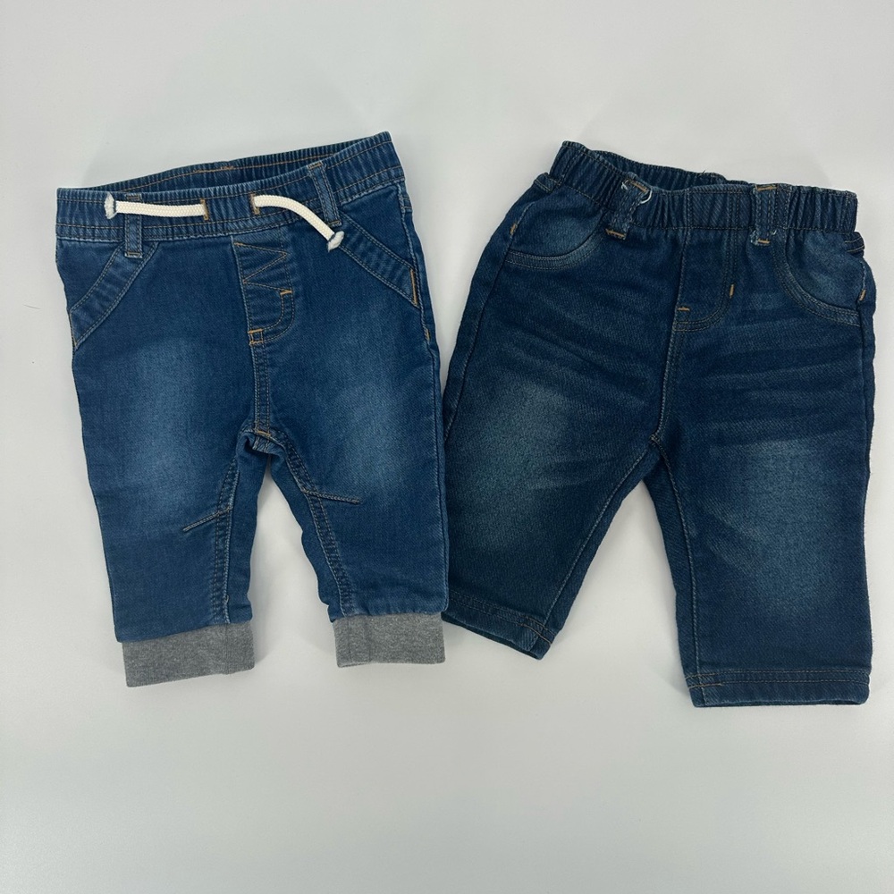 Lot of 2 Cat & Jack Dark Blue Denim Jogger Pants 3-6Month baby infant jeans